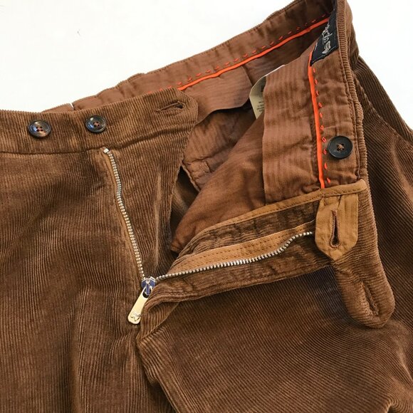 Pescarolo Corduroy Pants Slacks Mens 50 34 US Brown Cotton Straight Flat Front - Picture 4 of 10